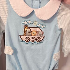 Blue Baby Romper with Animal Embroidery